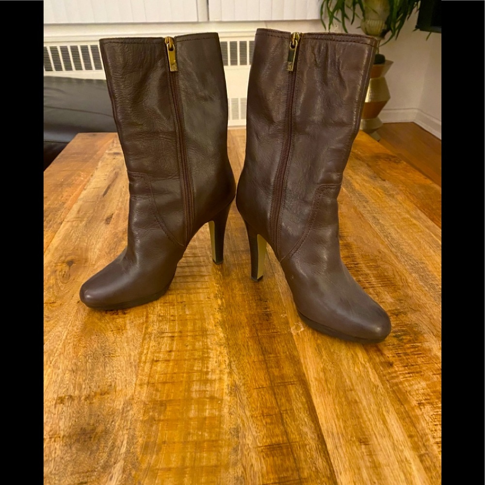 Anne Klein Brown Leather Platform Round Toe fall Boots